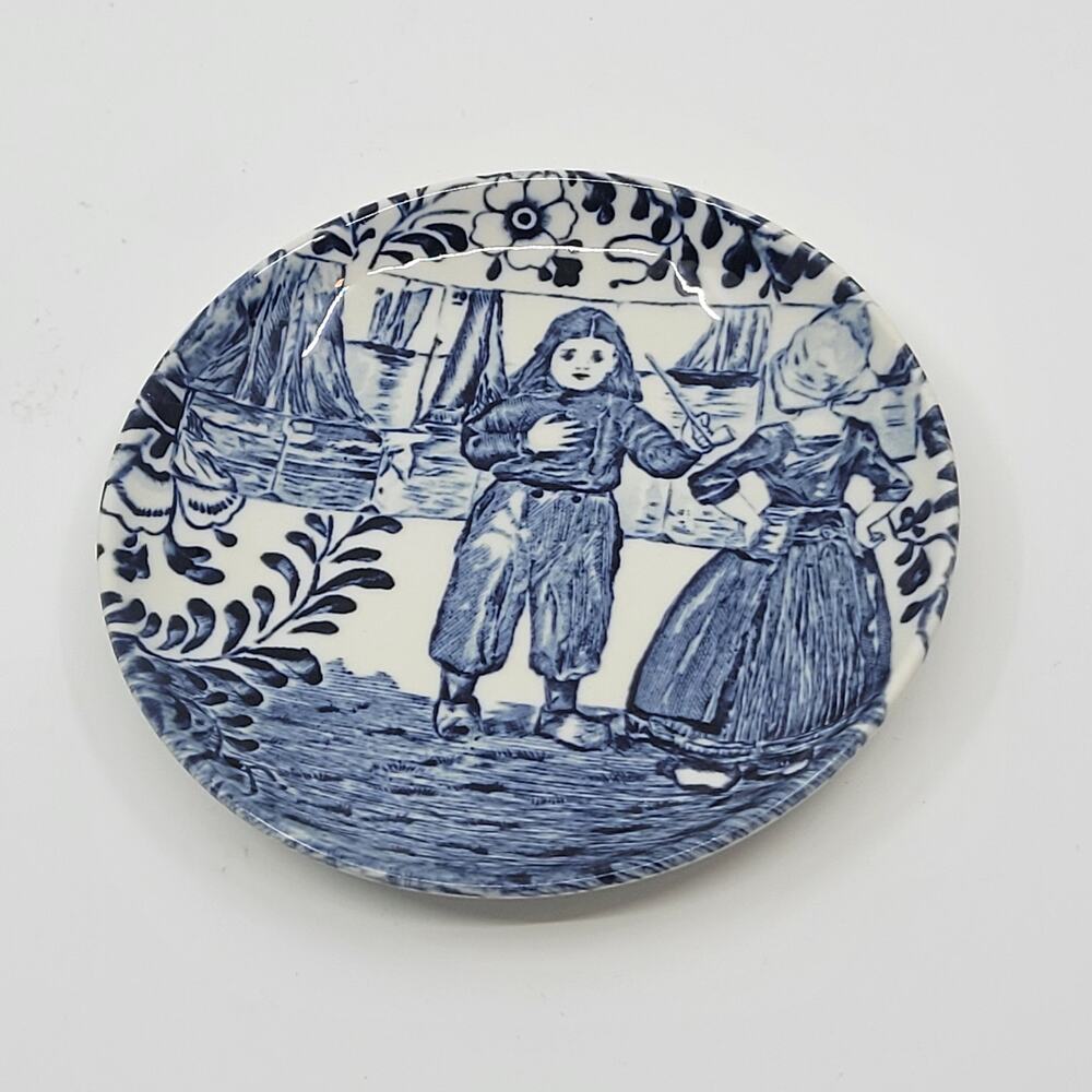Vintage Delft Boch Small Blue & White Porcelain Trinket Plate 4.25"